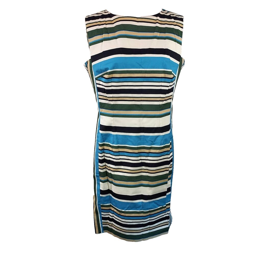 Lands End Canvas Sheath Dress Womens Size 14 Stretch Lined Sleeveless Striped
